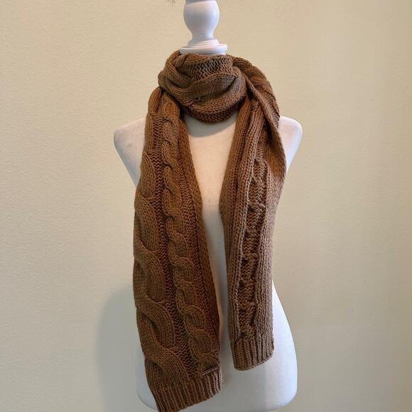 Michael Kors Cable Knit Scarf Brown Os Winter Accessory Cozy Classic - Picture 5 of 7